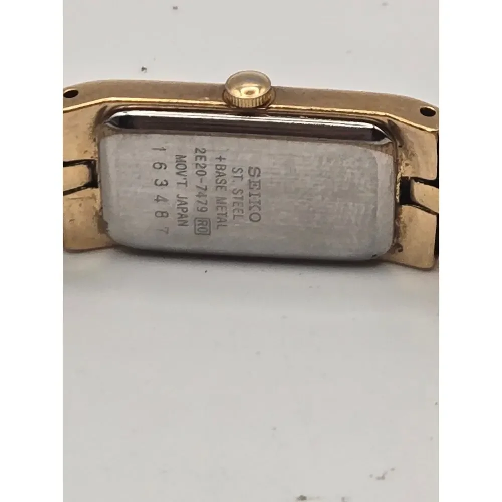 Seiko Vintage Tank Watch 2E20-7479 Gold Tone Dress Wristwatch